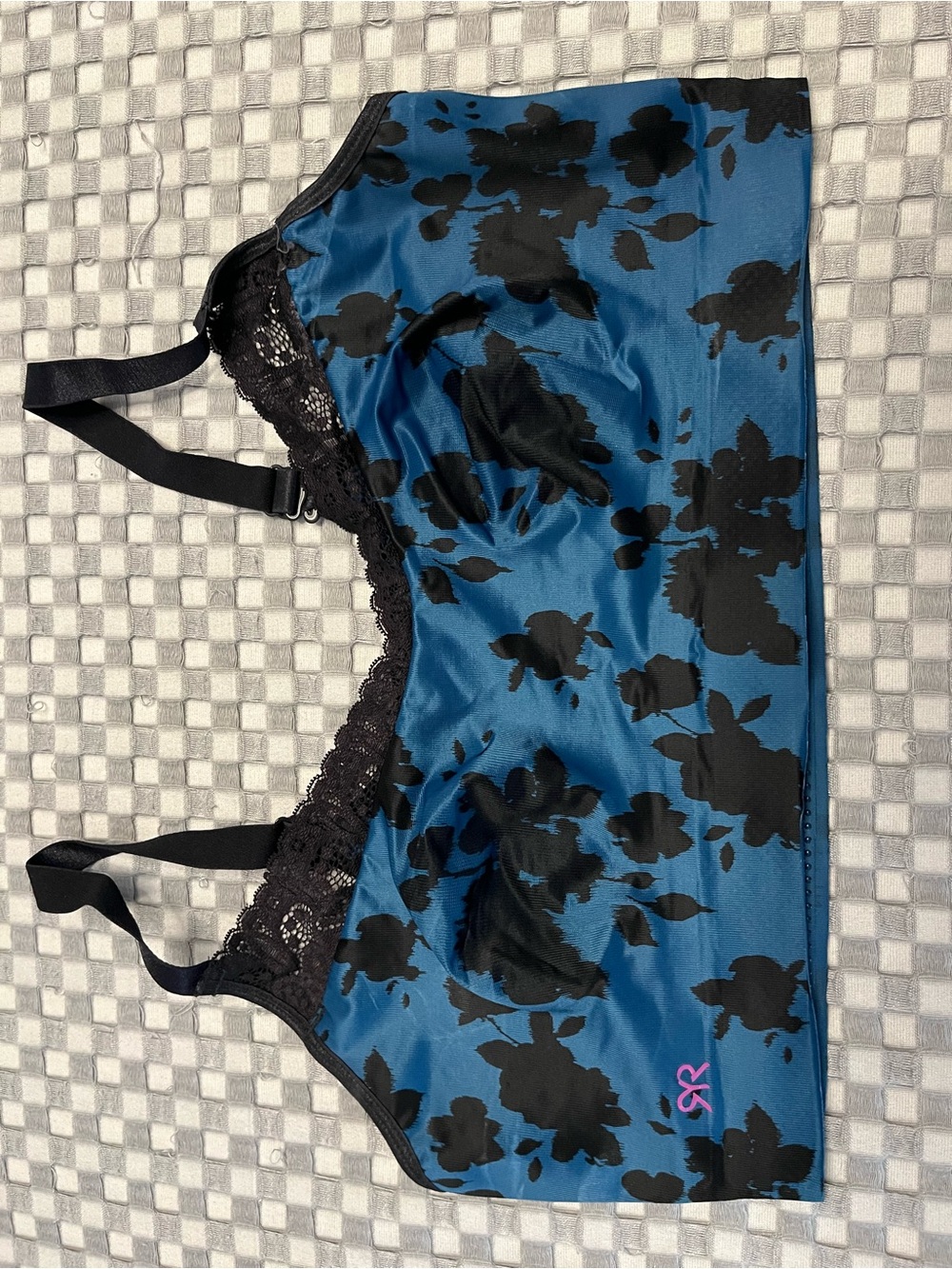 Ruby Ribbon Teal Blue Floral Lounge Bralette with Black Lace